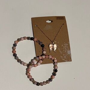 Pink and Gold Beaded Necklace and Bracelet Set